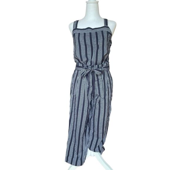 LOFT Pants - Loft 2 Piece Linen Jumpsuit Pinstriped Navy and White Womens Size 4P NWT